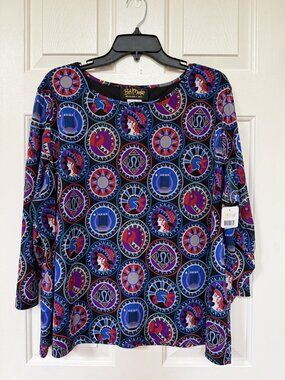 Bob Mackie Size 2X Wearable Art Long Sleeve Top with Medallion Print